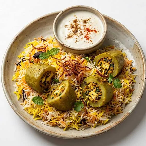 Dum Lauki Bharwan Biryani with Burani Raita